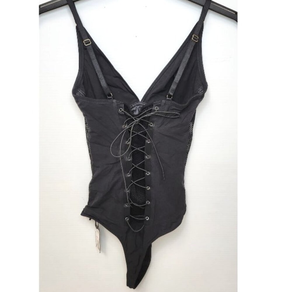 Addiction Women's Black Nylon/Elastane Bodysuit W/Lace-Up Detailing Size S & M